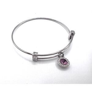 Women's Silvertone Birthstone Bracelet Rhinestone Charm October Tourmaline Pink